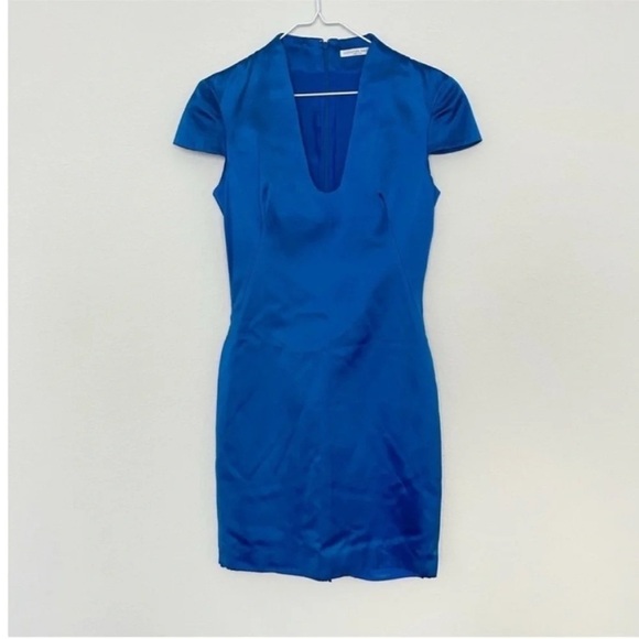 Alexander McQueen Silk Cap Sleeve Mini Cocktail Dress Blue - Picture 2 of 9